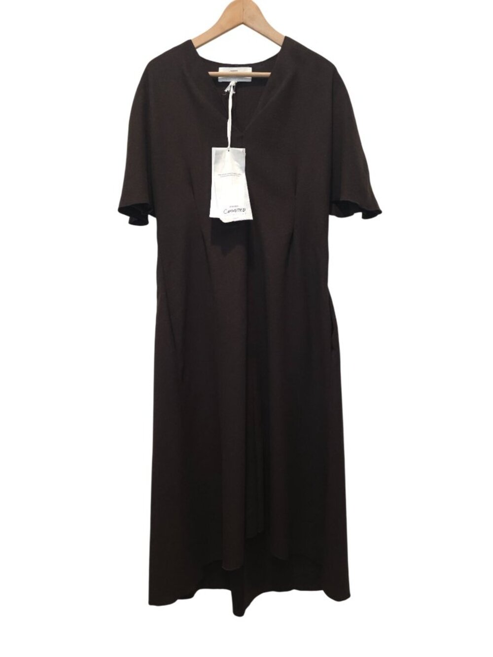 NWT MANGO Committed Collection LALA Brown Wool-Blend V-Neck Maxi Dress Size XL - Picture 4 of 14